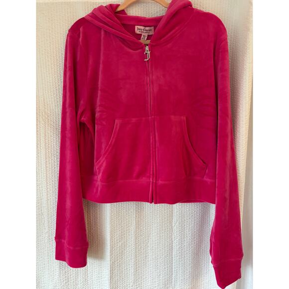 Juicy Couture Hot Pink Velour Y2K Style Hoodie Rhinestone Back Zip Jacket XL NWT - Picture 4 of 13